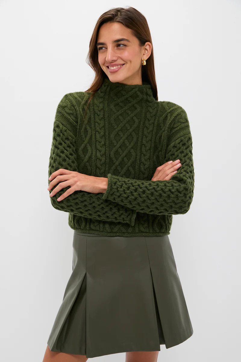 Olive Cable Knit Cropped Perry Turtleneck | Tuckernuck (US)