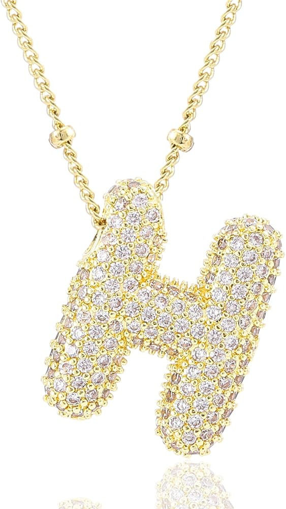 Letter Necklace, 14k Gold Plated Bubble Balloon Dainty Necklace for Women, Chunky Initial Charm P... | Amazon (US)