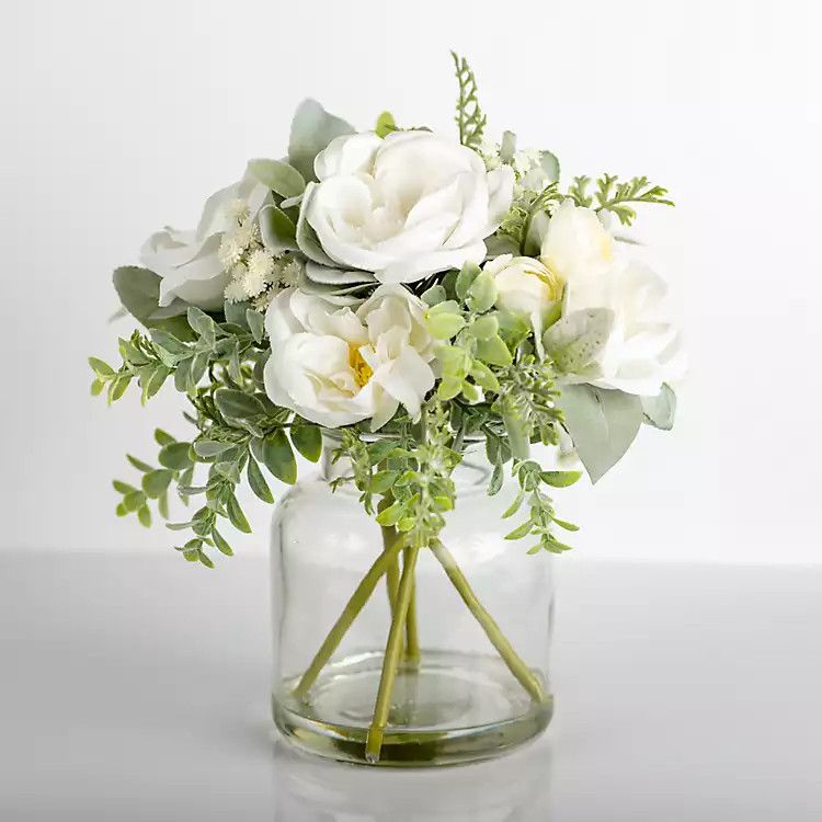 New! Watered White Peony Bouquet in Glass Vase | Kirkland's Home