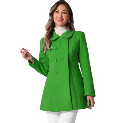 INSPIRE CHIC Women's Peter Pan Collar Double Breasted Long Trench Winter Pea Coat Green X-Small | Target