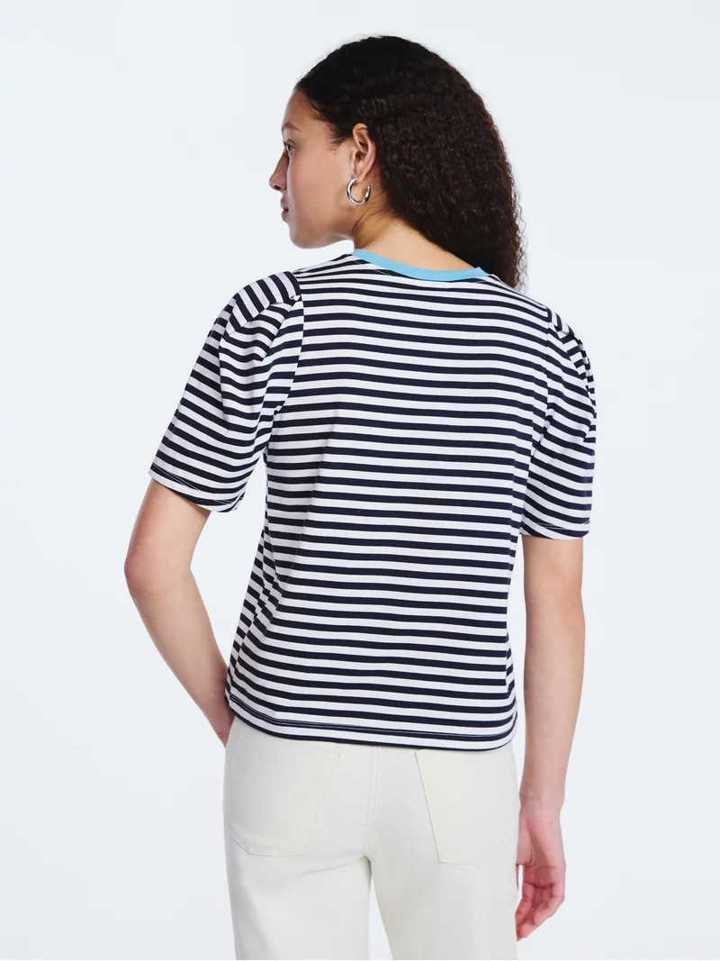 Free Assembly Women's and Women's Plus Crewneck Tee with Puff Sleeves, XS-4X | Walmart (US)