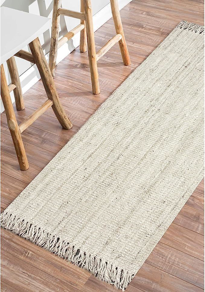 nuLOOM Hand Woven Chunky Natural Jute Farmhouse Runner Rug, 2 ft 6 in x 14 ft, Off-white | Amazon (US)