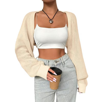 Women's Lightweight Open - Front Knit Cardigan, Casual Cropped Layering Sweater for Spring & Fall, Perfect with Crop Top & Jeans Apricot L | Target