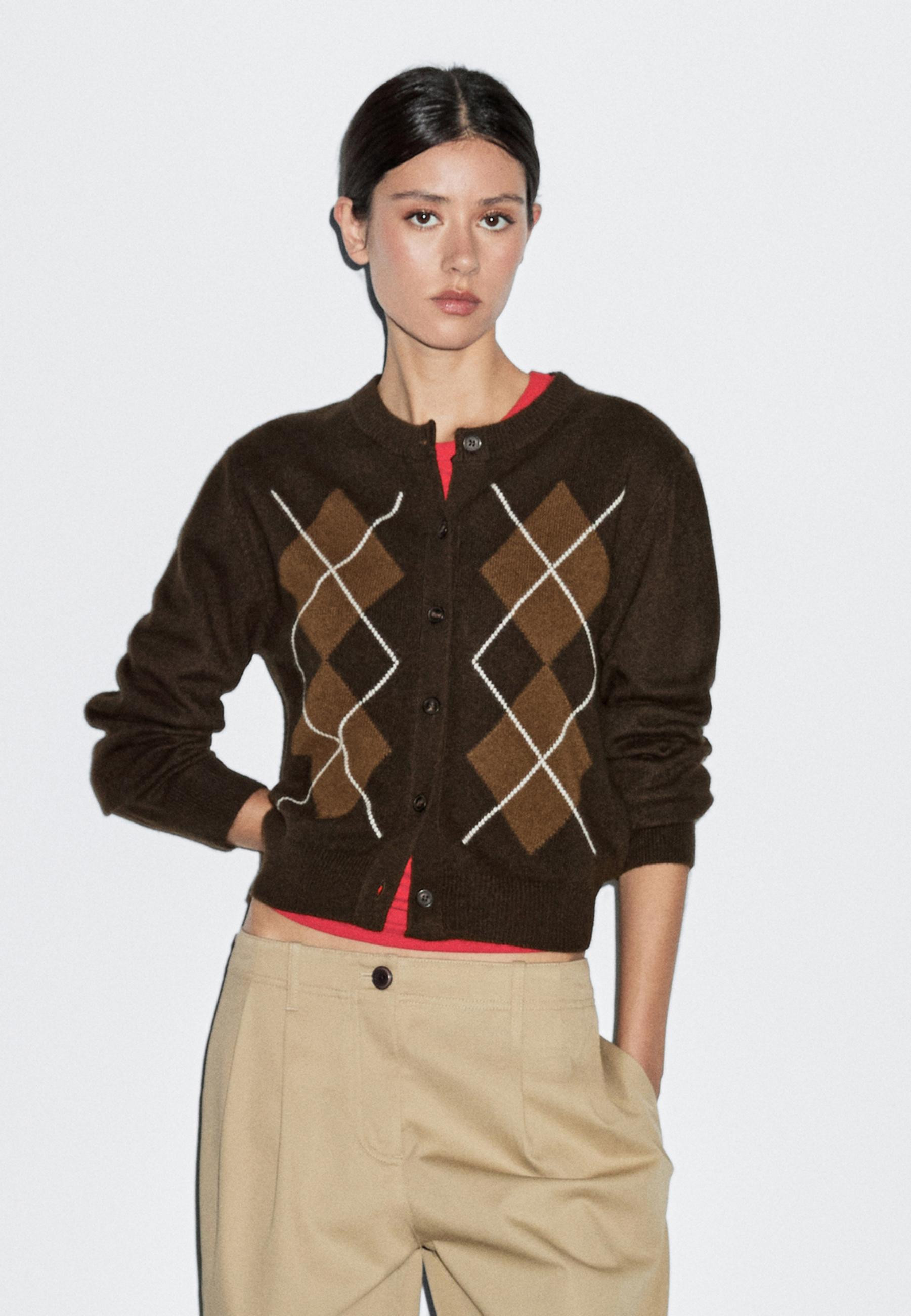 Knit cardigan with diamond detail | Massimo Dutti UK