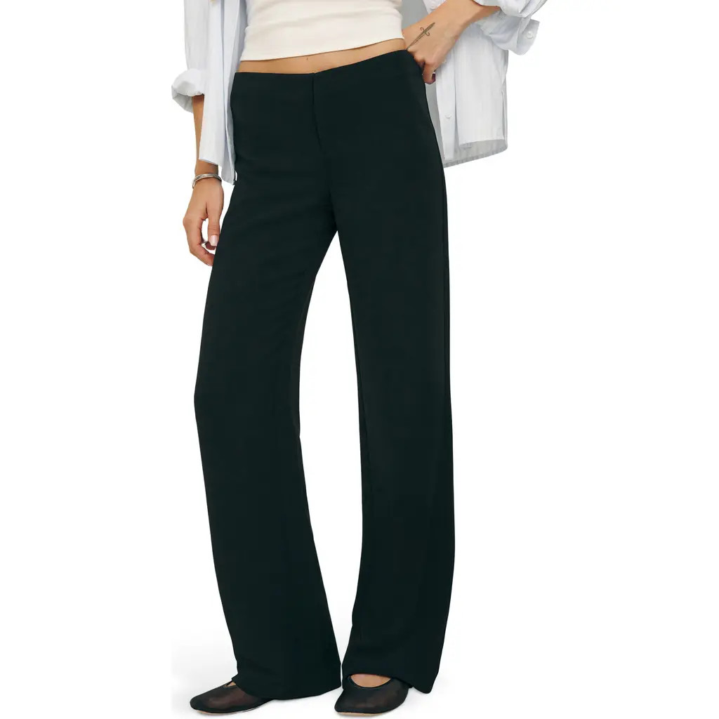 Reformation Vida Stripe Straight Leg Pants in Pitch Black at Nordstrom, Size 4 | Nordstrom