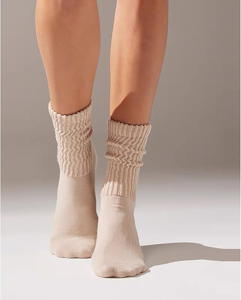 Crew Socks For Women Multipairs Cotton Cushioned Athletic Socks Retro Slouch Socks Mid Calf Rib T... | Amazon (US)