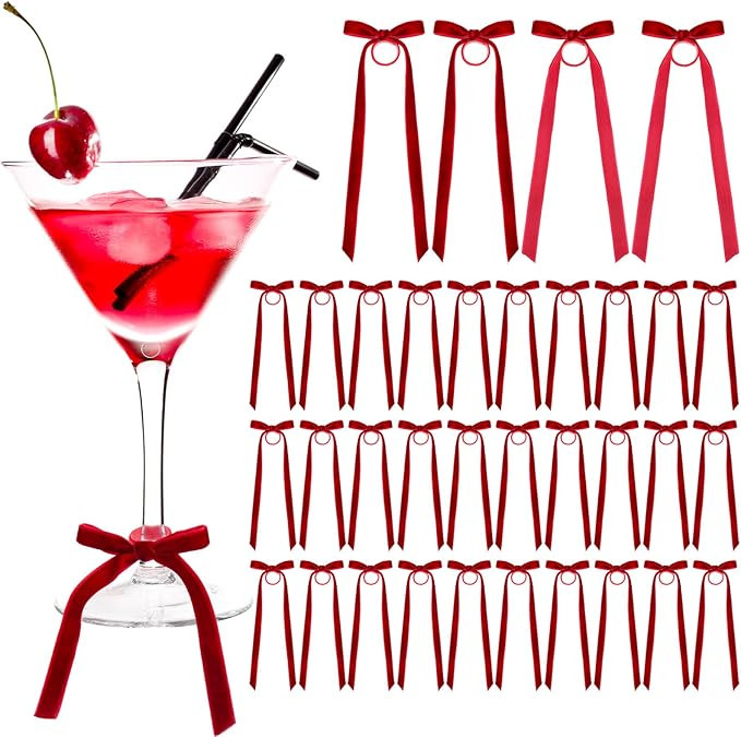 30 Pcs Christmas Wine Glasses Bow Charms Velvet Drink Markers with Hook and Loop Wine Tags Christ... | Amazon (US)