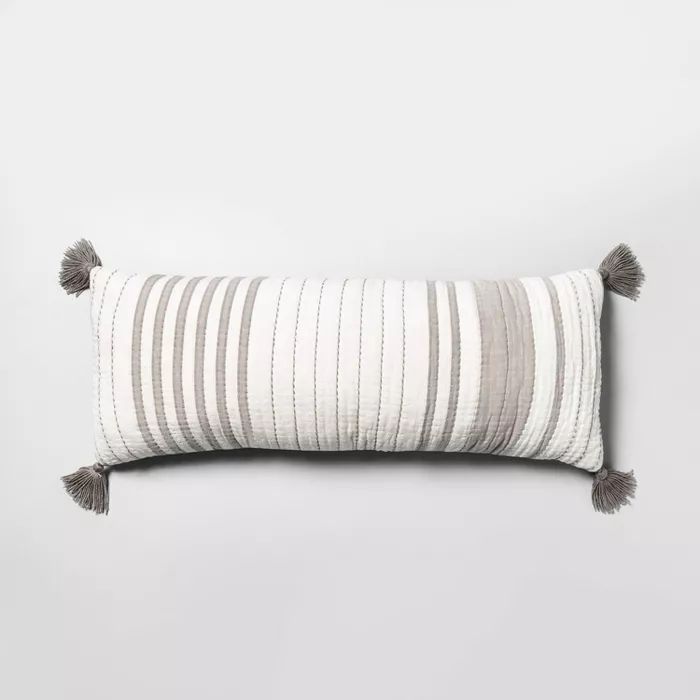 Oversized Striped Lumbar Throw Pillow Gray/Cream - Hearth & Hand™ with Magnolia | Target