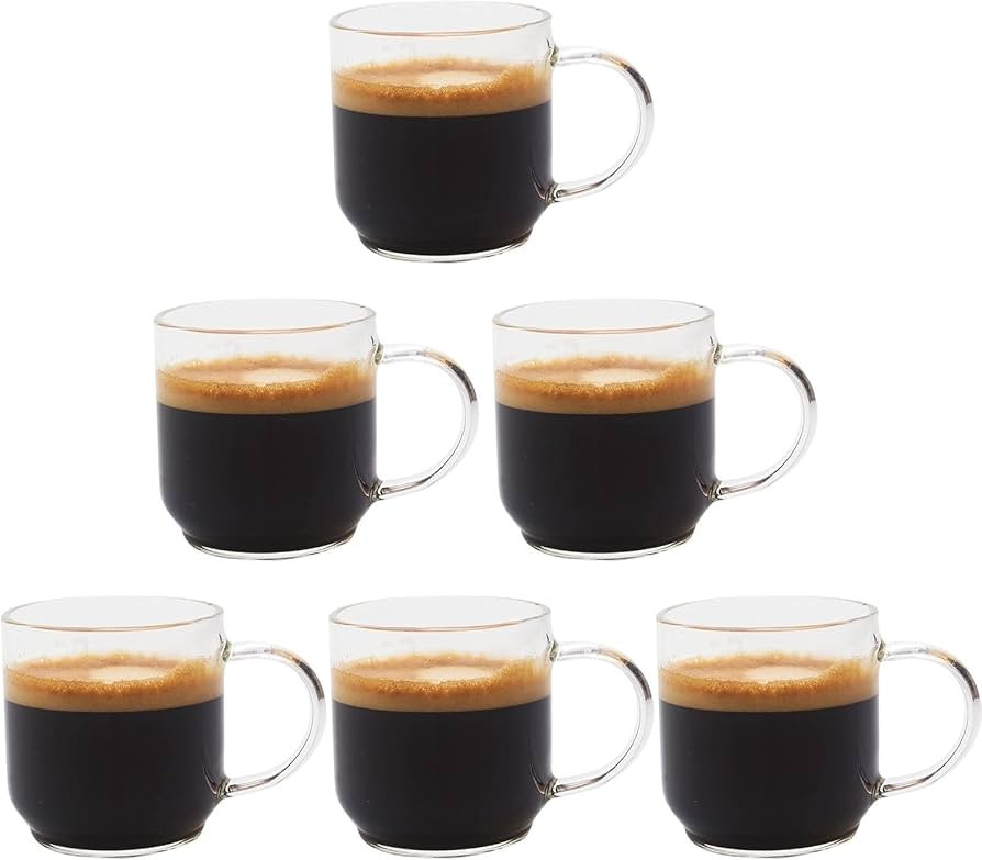 Espresso Cups (4 Ounce) with Large Handle, Set of 6 - Glass Coffee Cups for Nespresso Lungo, Doub... | Amazon (US)