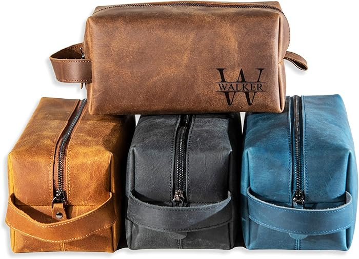 Personalized Hand Crafted Leather Toiletry Bag for Men, Shaving Bags, Travel Pouch, Engraved Mono... | Amazon (US)
