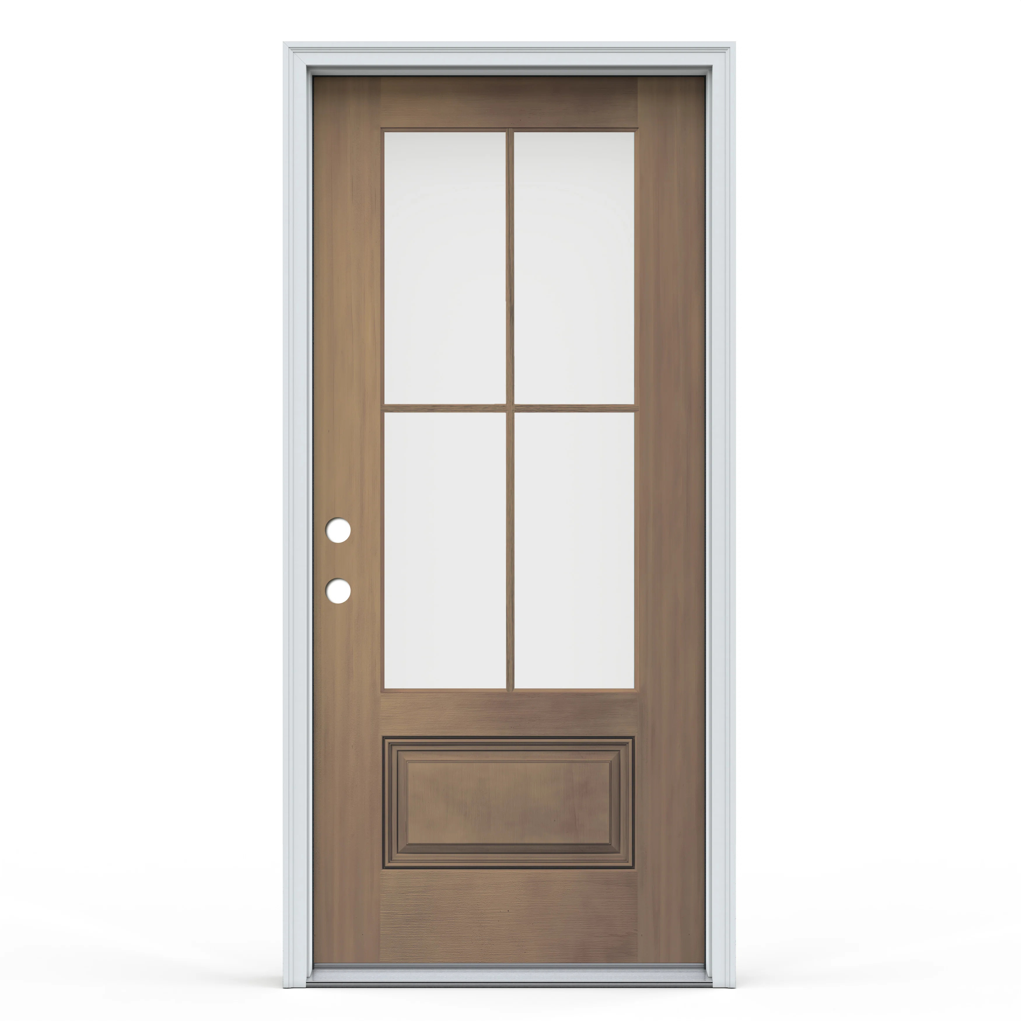 36 in. x 80 in. 4-Lite Clear Glass Warm Toffee Fiberglass Prehung Front Entry Door | Wayfair North America