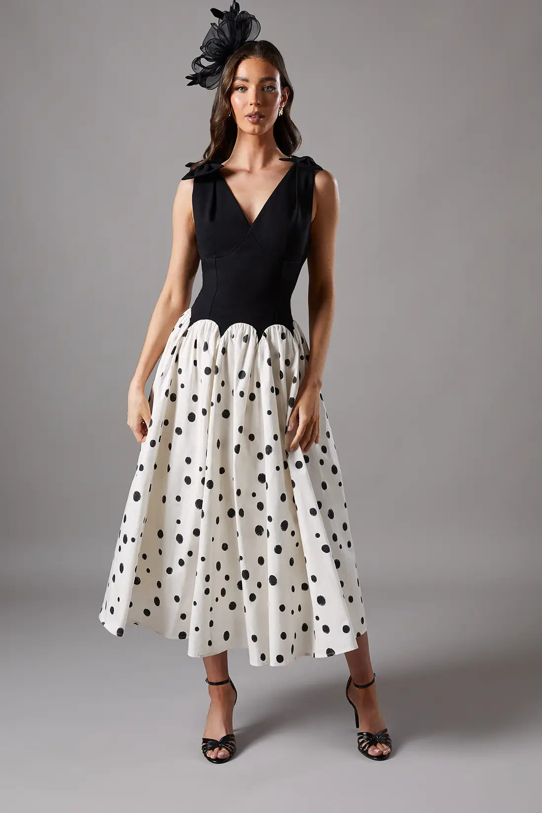 Mono Coast Spot Races Drop Waist Bow Shoulder Midi Dress | Coast | Coast UK & IE