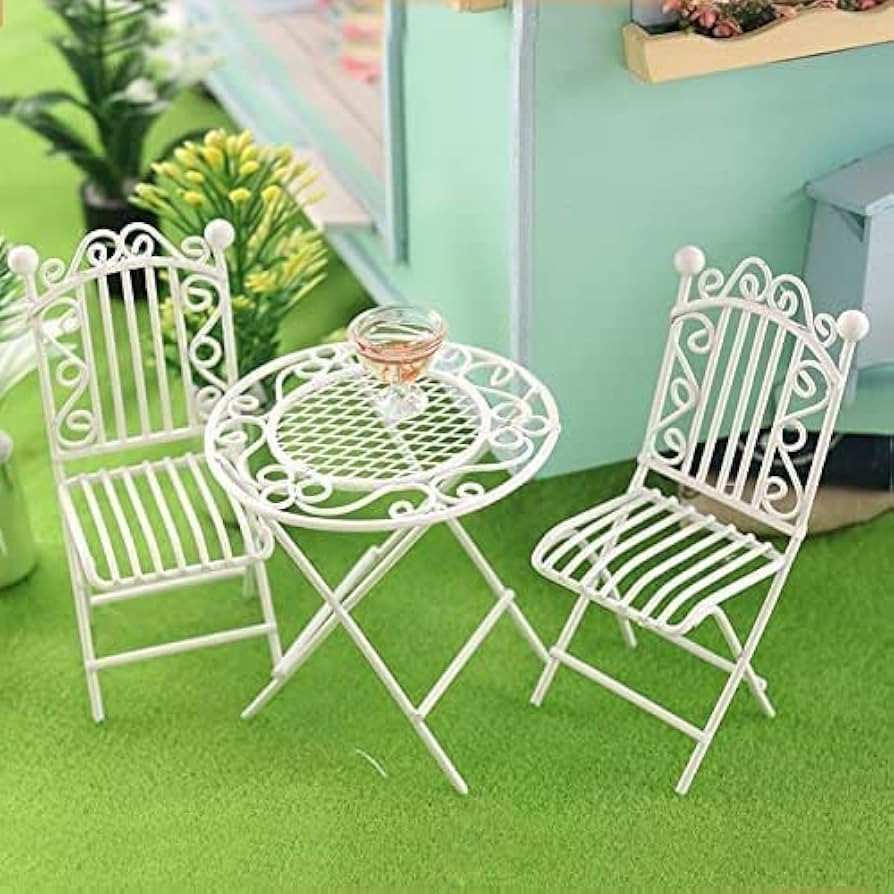 Dollhouse Miniature Bistro Table & Chairs Set Accessories Metal 1:12 Scale Miniatures White Coffe... | Amazon (US)