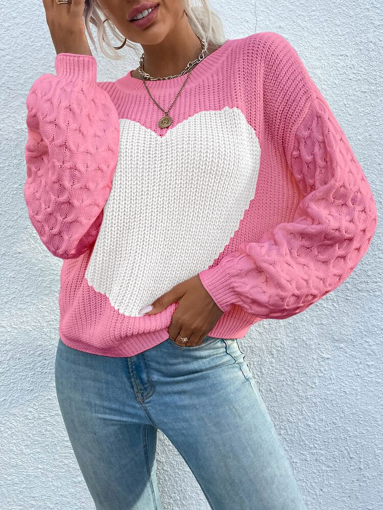 Heart Pattern Drop Shoulder Sweater | SHEIN