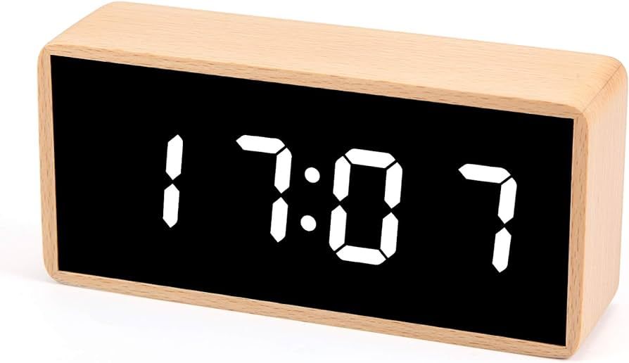 Digital Alarm Clock, MiCar Solid Wood Led Modern Desk Clock with 5.5"x2.36" Display, 7 Brightness... | Amazon (US)