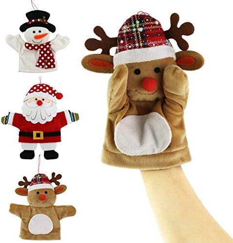 Athoinsu 3 Pack Christmas Hand Puppets, Snowman Elk and Santa Claus, Xmas Holiday Party Supplies Gif | Amazon (US)