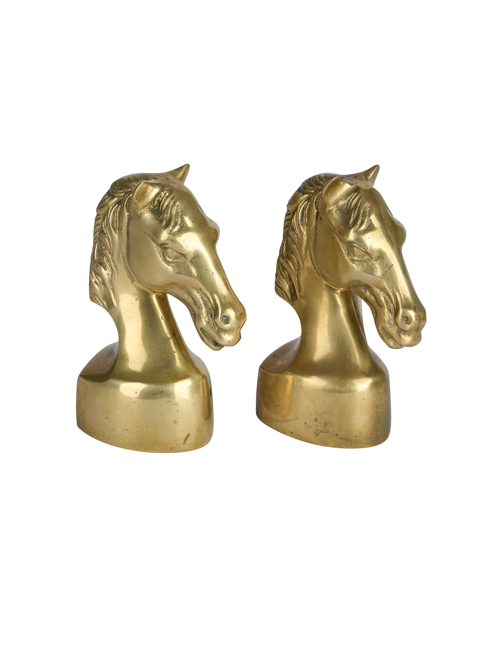 Vintage 1950s Solid Brass Thoroughbred Bust Bookends | Weston Table