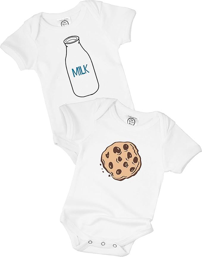 The Spunky Stork Baby Girl Boy Twins Milk & Cookies Organic Newborn Bodysuit Set | Amazon (US)