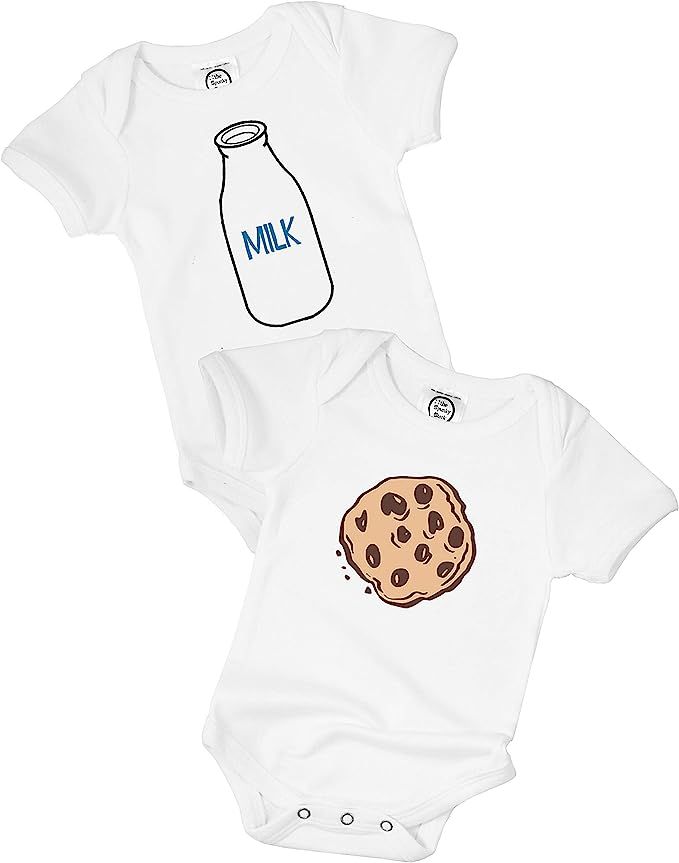 The Spunky Stork Baby Girl Boy Twins Milk & Cookies Organic Newborn Bodysuit Set | Amazon (US)