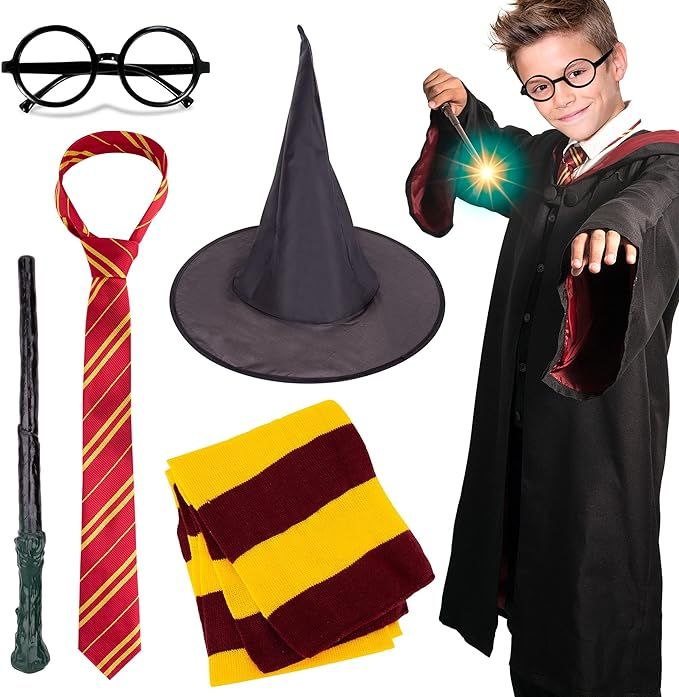 Novelty Scarf Wizard 5pcs Cosplay set for Halloween Christmas:Striped Tie, Novelty Glasses Frame,... | Amazon (US)