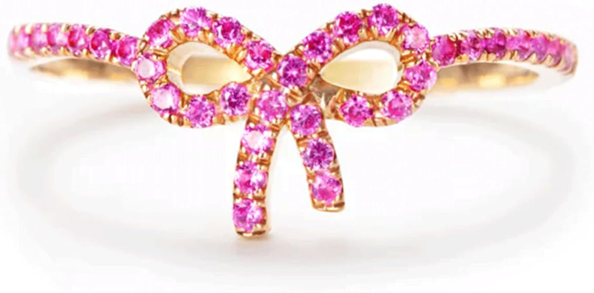 Pink Bow Ring 14k Gold Plated S925 Sterling Silver Bow Rings for Women Cubic Zirconia Ribbon Ring... | Amazon (US)