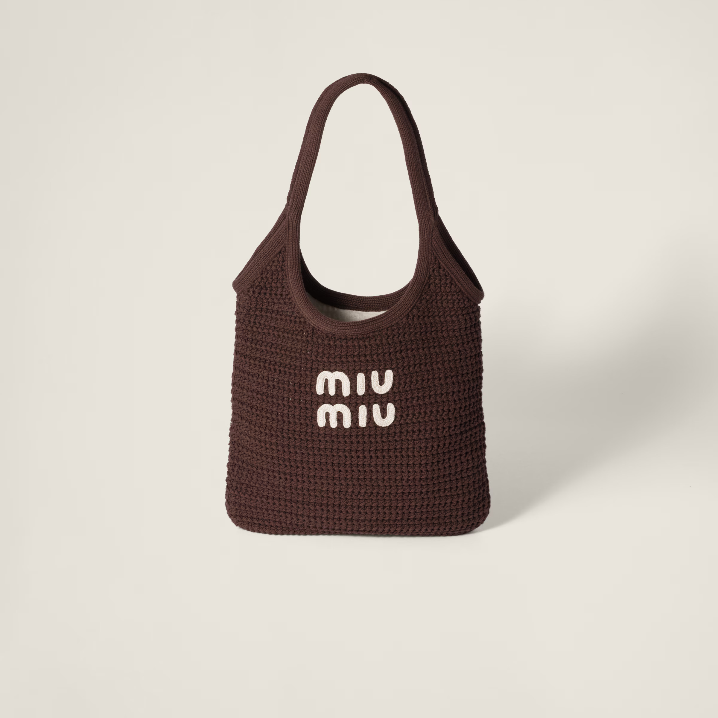 Cocoa/chalk White Ivy Raffia-effect Woven Tote Bag | Miu Miu | Miu Miu US