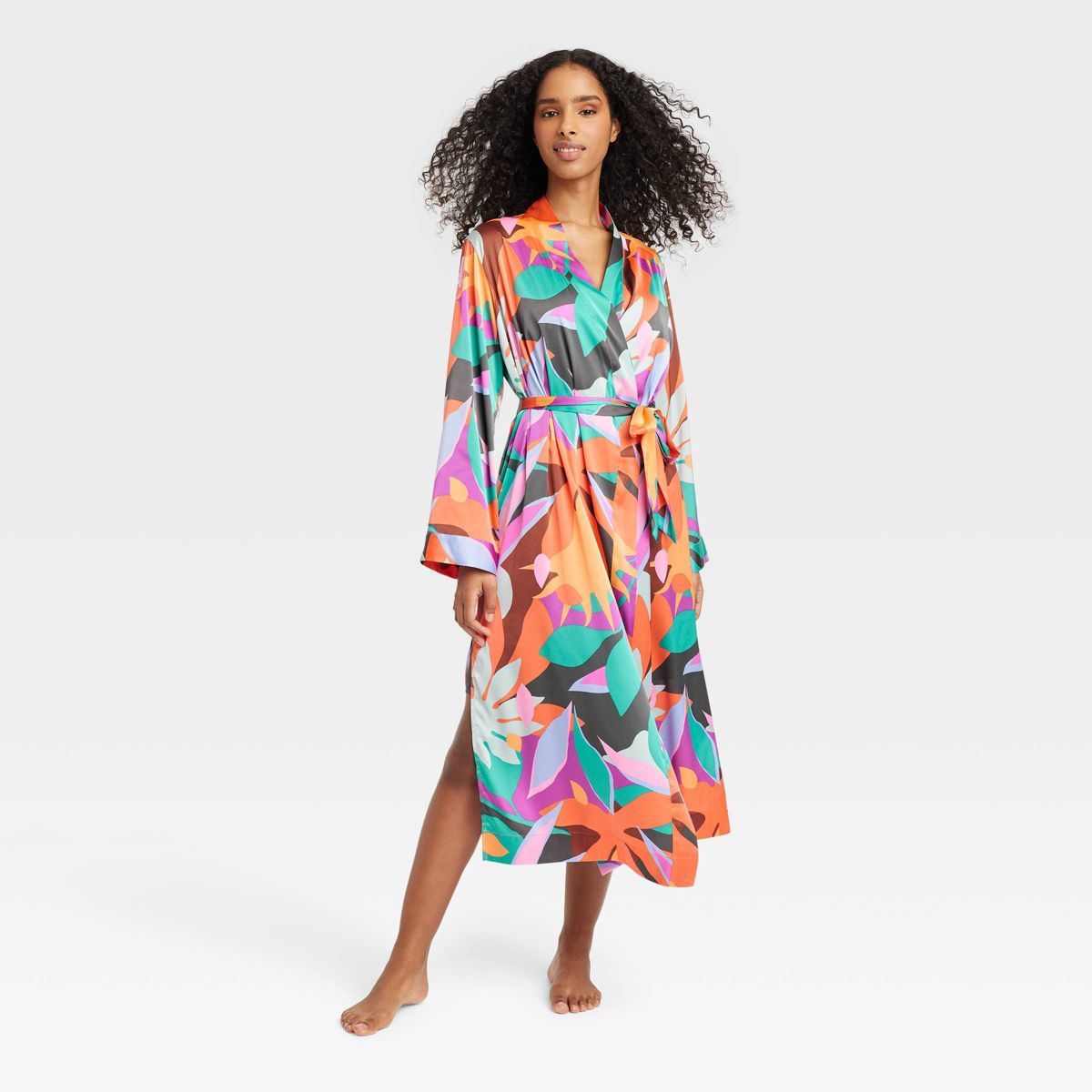 Women's Long Satin Robe - Stars Above™ Tropical/Floral M/L | Target