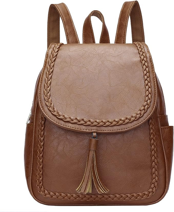 KKXIU Fashion Small Synthetic Leather Backpack Purse For Women and Ladies with Tassel | Amazon (US)