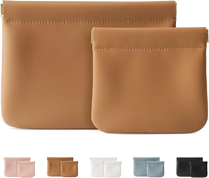 2 Pack Small Makeup Bag for Women, New Organosilicon Super Fiber Leather Mini Cosmetic Bag for Tr... | Amazon (US)