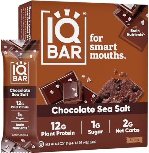 IQBAR Brain and Body Protein Bars - Chocolate Sea Salt Keto Bars - 4 Count Energy Bars - Vegan Sn... | Amazon (US)