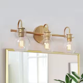 Robb Modern 3-Light Gold Bathroom Vanity Light Interior Powder Room Lighting with Clear Globe Sha... | The Home Depot