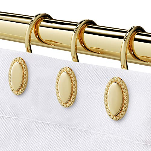 Gold Shower Curtain Hooks Rings, Decorative Shower Curtain Rings, Rust Resistant Metal Shower Hooks for Bathroom, Glide Shower Rings for Shower Curtain and Liner, Set of 12, Gold | Amazon (US)