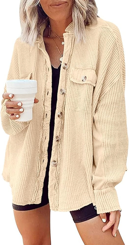 Nirovien Womens Waffle Knit Shacket Oversized Button Down Shirt Jacket Lightweight Spring Outfits... | Amazon (US)