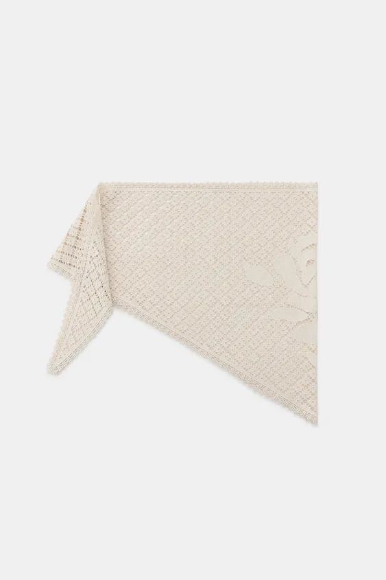 Pareo-style scarf crafted from crochet fabric with tonal floral embroidery. | Zara UK