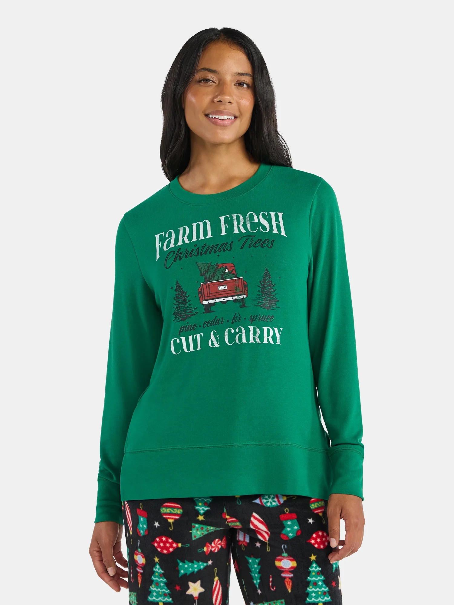 Women's Christmas Cut & Carry Crewneck Hacci Top from Holiday Time, Sizes S-XXXL | Walmart (US)