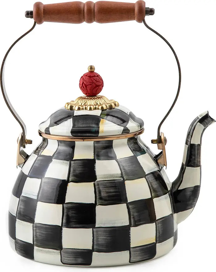 MACKENZIE CHILDS Check Enameled Steel 2-Quart Tea Kettle | Nordstrom | Nordstrom