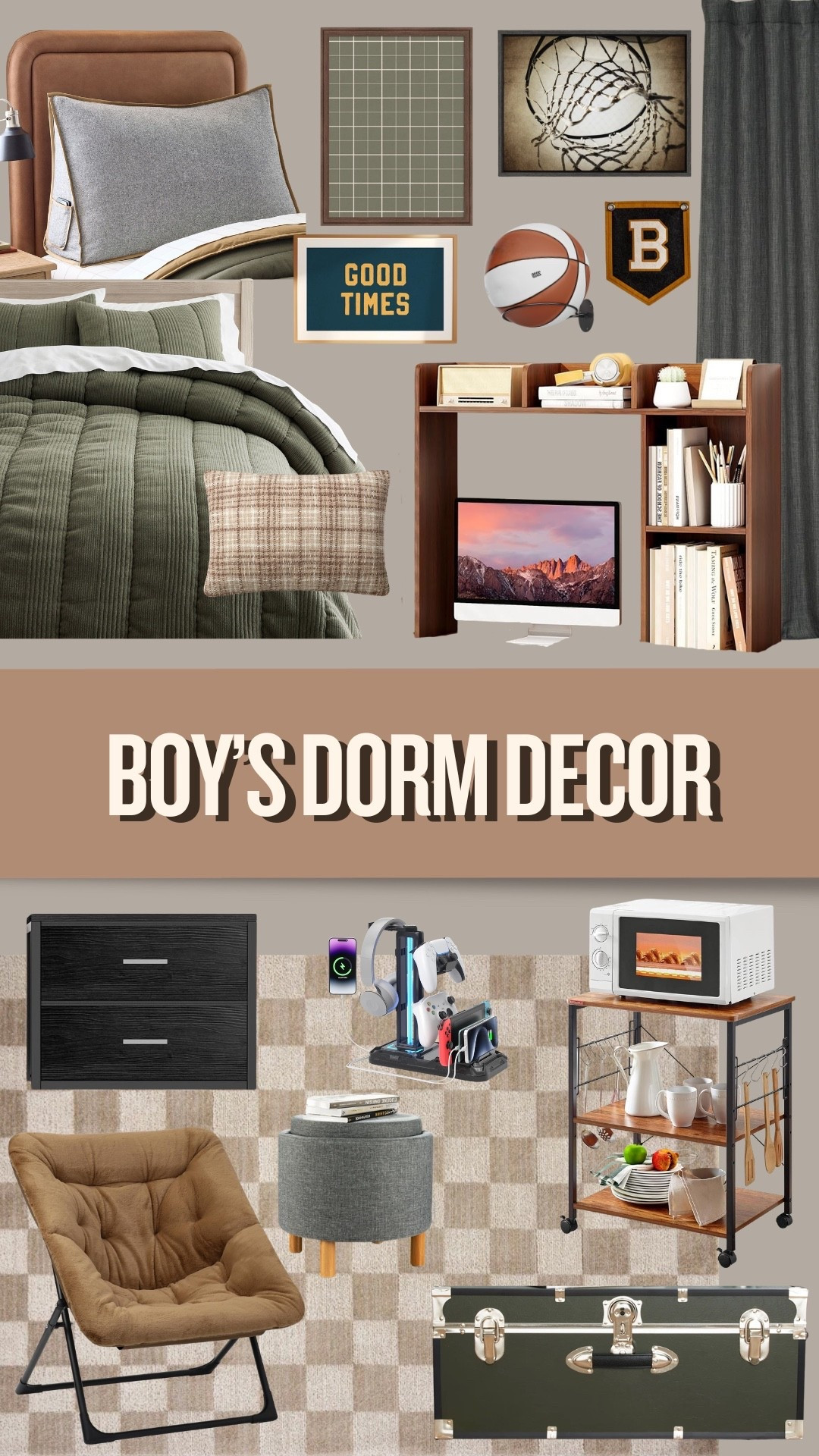 Boys dorm decor. College packing list for dorm storage and organization solutions. College checklist including twin XL bedding, desk organization, dorm kitchen supplies, small kitchen appliances, boys dorm art, dorm closet systems. Teen boy bedroom decor. 

#dormdecor #teenageboydecor #collegechecklist #dormchecklist

#LTKU #LTKHome #LTKKids