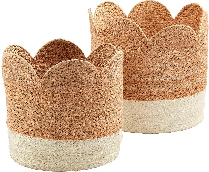 Mud Pie Scalloped Edge Jute Basket, Brown | Amazon (US)