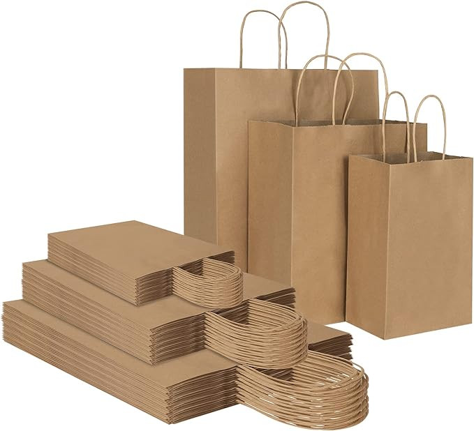 Toovip 90 Pack Plain Brown Kraft Paper Bags with Handles Bulk, Multiple 3 Assorted Sizes Gift Bag... | Amazon (US)