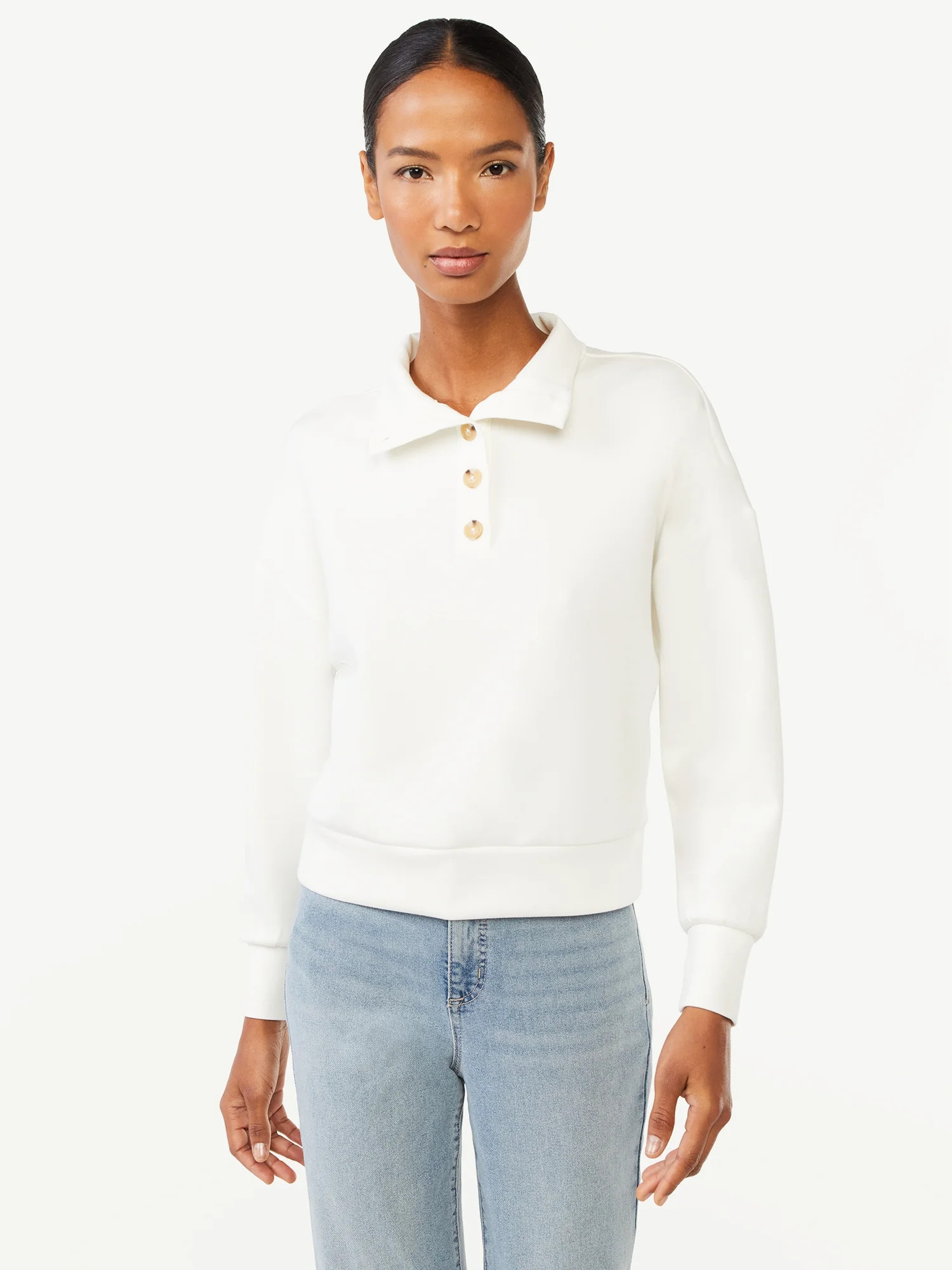 Scoop Women's Scuba Knit Button Neck Sweatshirt - Walmart.com | Walmart (US)