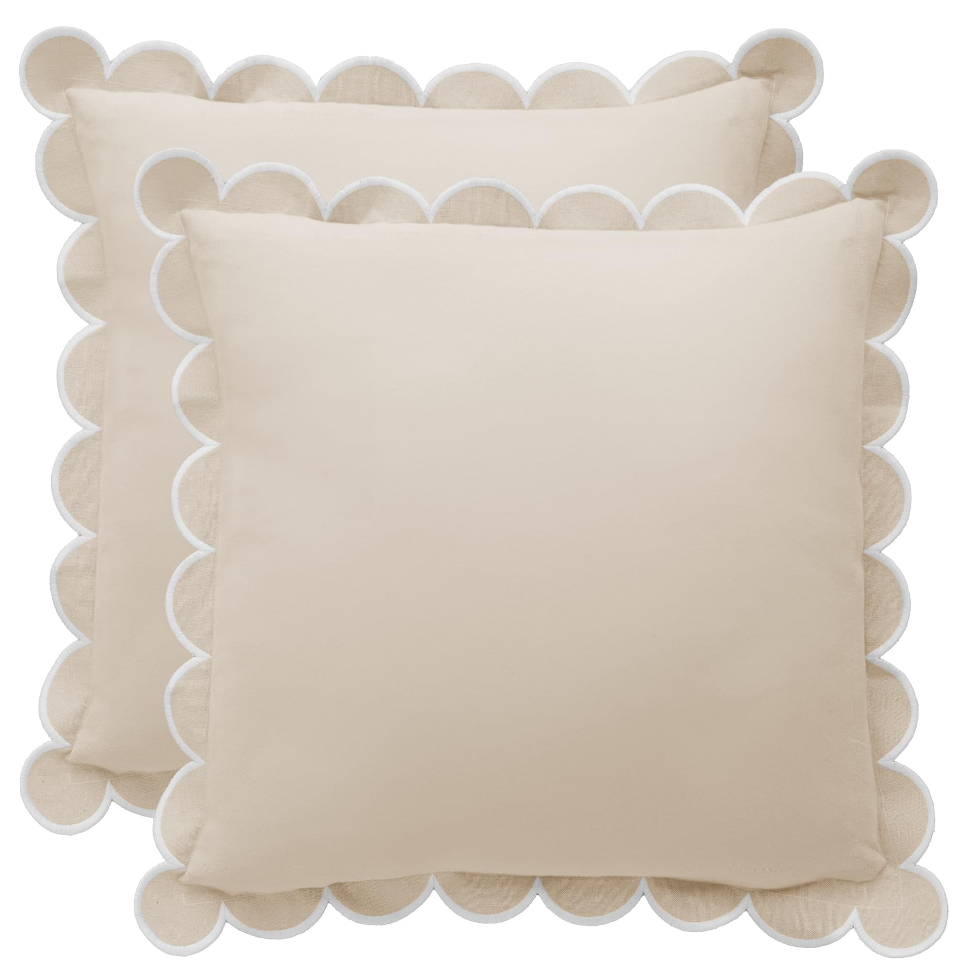 BEBE BASK Scalloped Pillow Cover - Set of 2 - 18 x 18 Inch - Scallop Pillow Cover Natural/White/B... | Amazon (US)