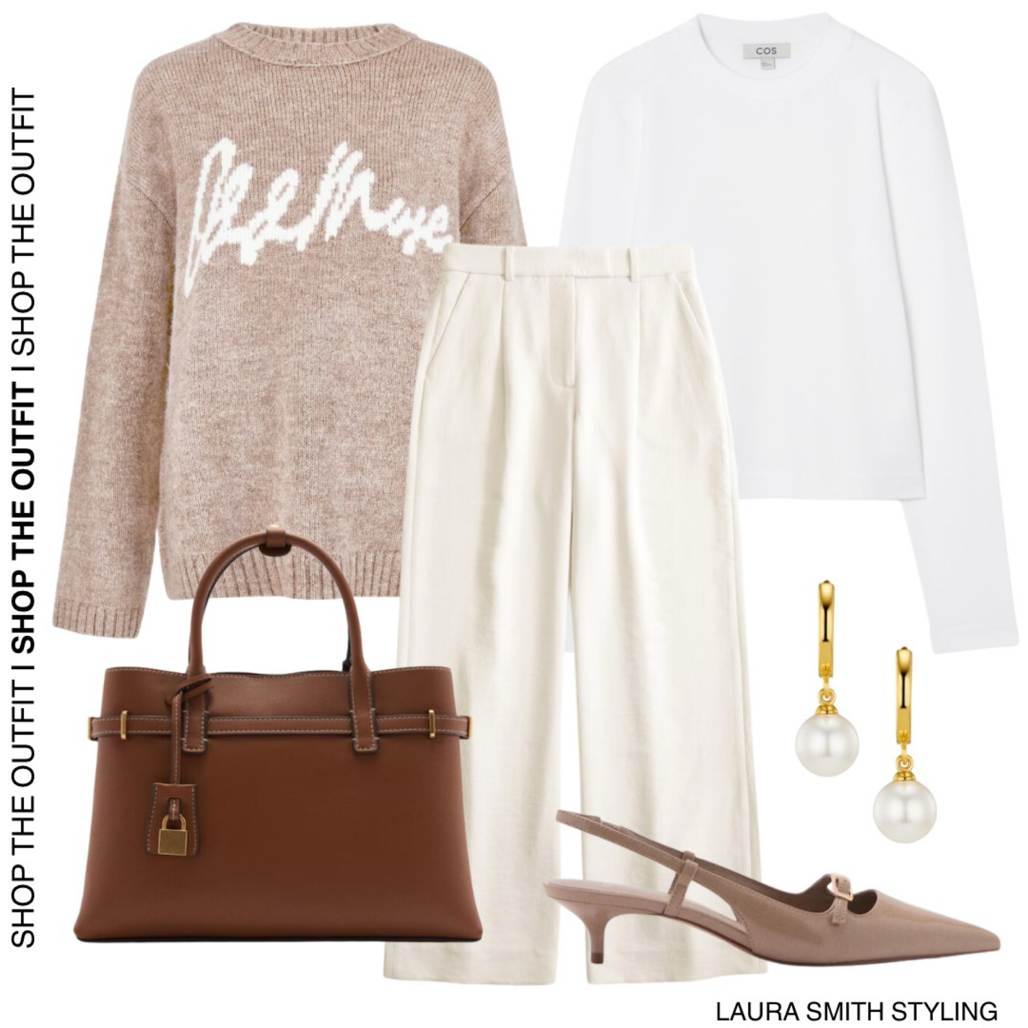 I can't wait to spend autumn in soft neutral knits and this jumper is at the top of the list! Dress the jumper up for work with tailored trousers and slingback heels.

Including brown knit logo jumper, white long sleeve top, white wide leg trousers, brown handbag, pearl earring and beige heels  

#LTKuk #LTKstyletip #LTKautumn