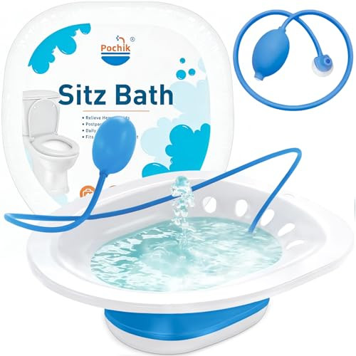 Pochik Sitz Bath for Toilet Seat Hemorrhoids and Postpartum Care, Yoni Steam Seat, Perineal Soaking, Collapsible, Flusher Hose, Drain Holes, Wider Seating Area - Blue | Amazon (US)