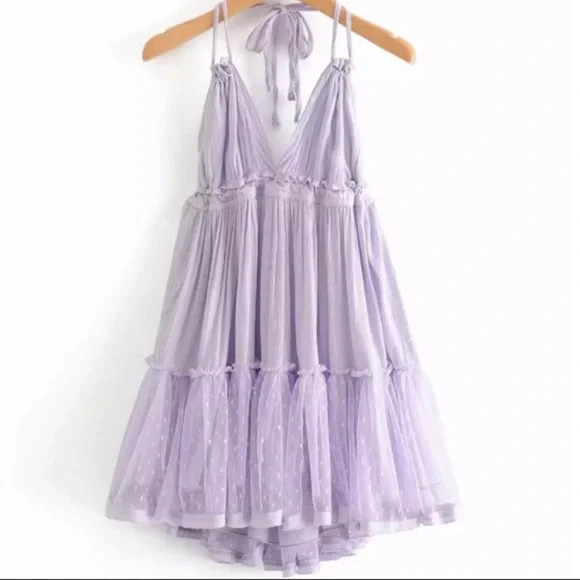 Lavender Boho Halter Mini Babydoll Dress, Dotti Lace Mini Dress | Poshmark