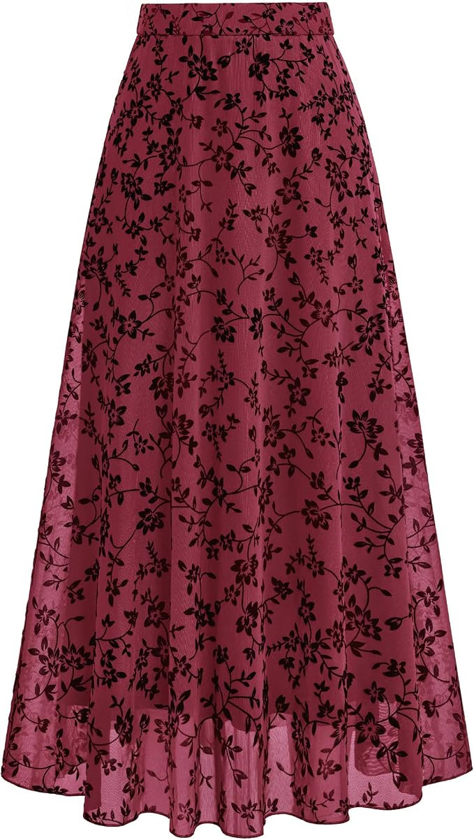 BTFBM Womens Floral Mesh Maxi Skirts Long Tulle Skirt | Amazon (US)
