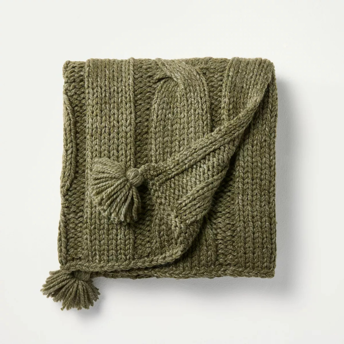 50"x60" Cable Knit Throw Blanket Green - Hearth & Hand™ with Magnolia | Target