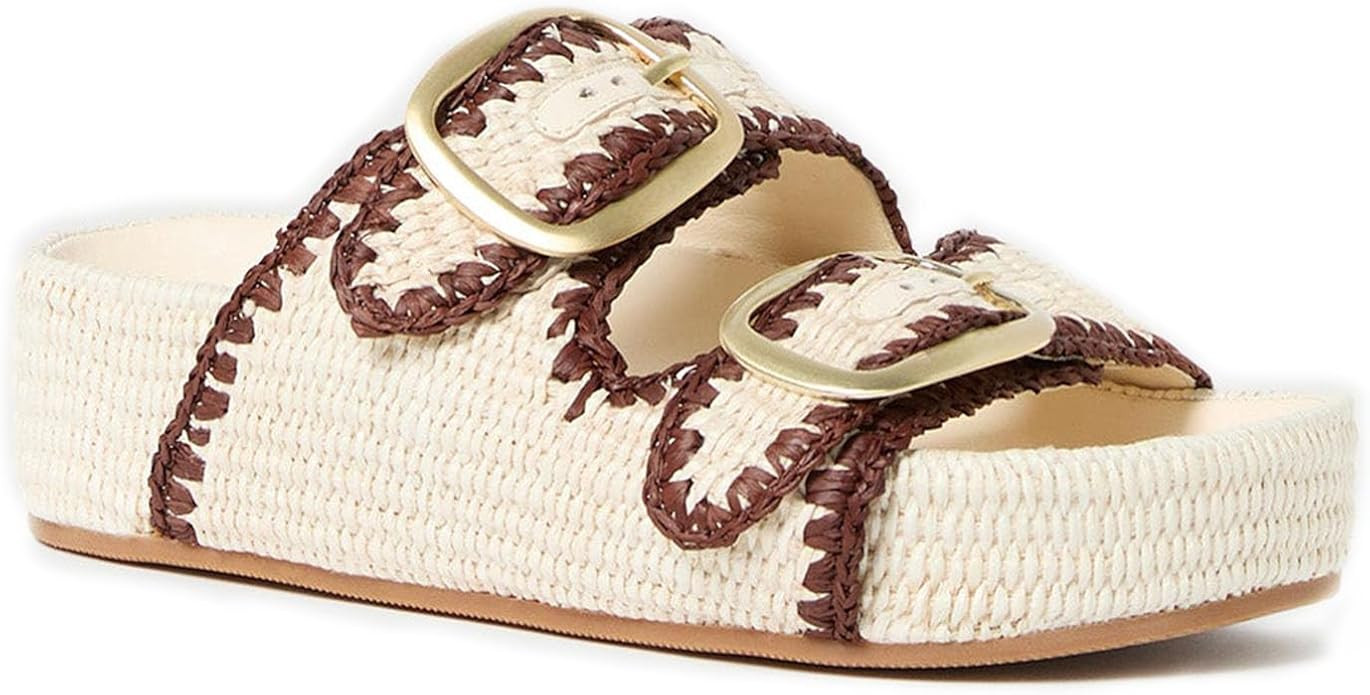 MICIFA Raffia Platform Sandals for Women Crochet Wedges Cute Comfortable woven Flats Sandals with... | Amazon (US)