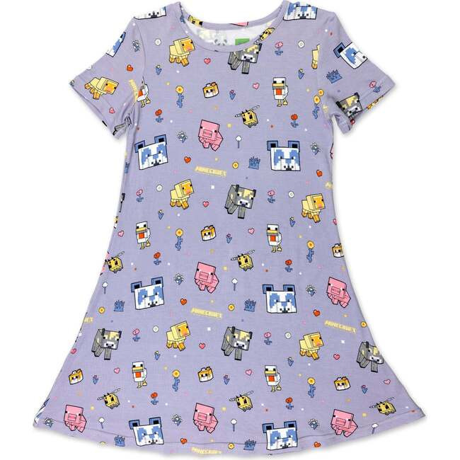 Bellabu Bear | Minecraft Pixel Pals Girls' Short Sleeve Dress, (Purple, Size 6Y) | Maisonette | Maisonette