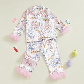 Toddler Kids Baby Girl Solid Pjs Ruffle Long Sleeve Button Shirt Top and Pants Cotton 2Piece Paja... | Amazon (US)