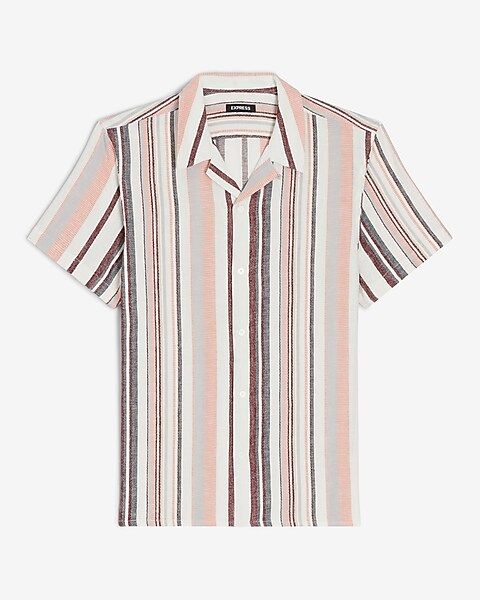 Slim Striped Linen Short Sleeve Shirt | Express